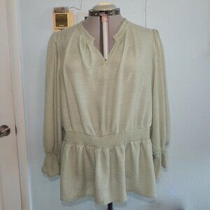 Cato Plus Size 22W 24W Light Green Peasant Blouse Shirt Top Boho Ruffled Fairy